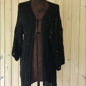 Black Crocheted Cardigan Sweater